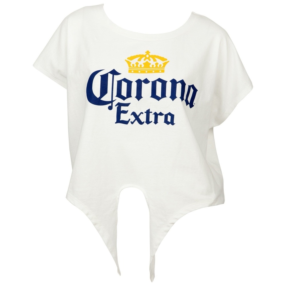 Corona Extra Crown Logo Crop Tie T-Shirt Women's M Cerveza Graphic Top L/XL